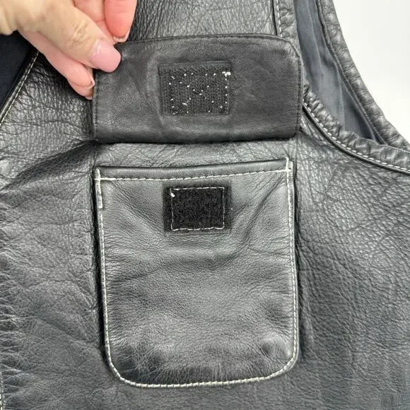 Vintage London Leatherwear NYC Unisex Black Leather Motor Biker Vest Zip-Up Sz S - Picture 5 of 16